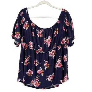 Women's Coquette Milk Maid Top XXL Peasant Floral Off Shoulder Boho Stretch NEW‎